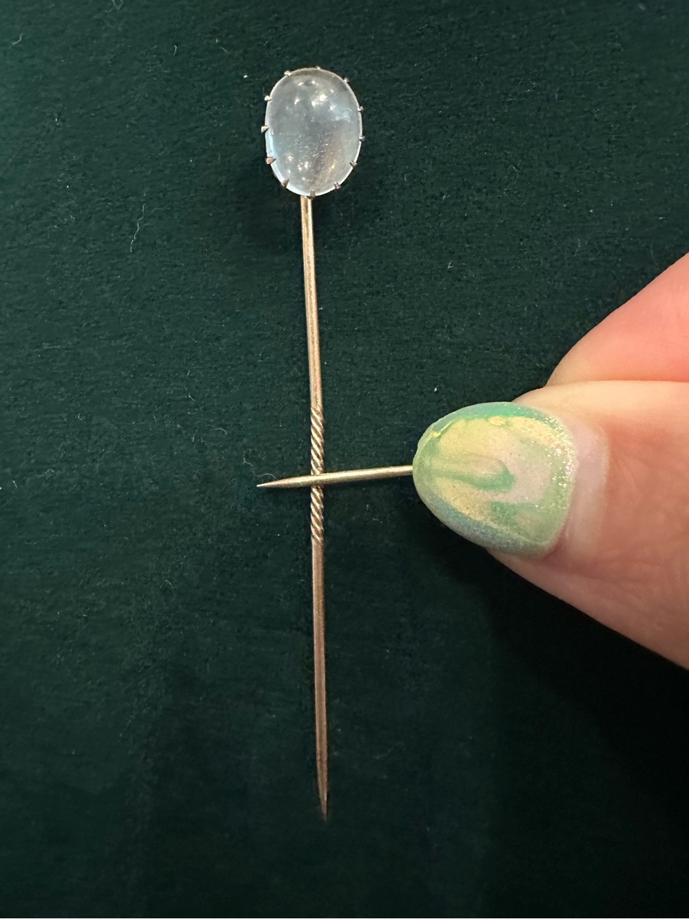 10k yellow gold stick pin with untested stone the pin portion is gold filled